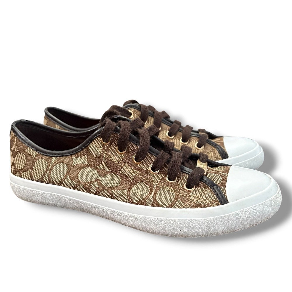 Coach Signature Jacquard Empire Low Top Sneakers Khaki Brown Monogram Shoes - Picture 6 of 10